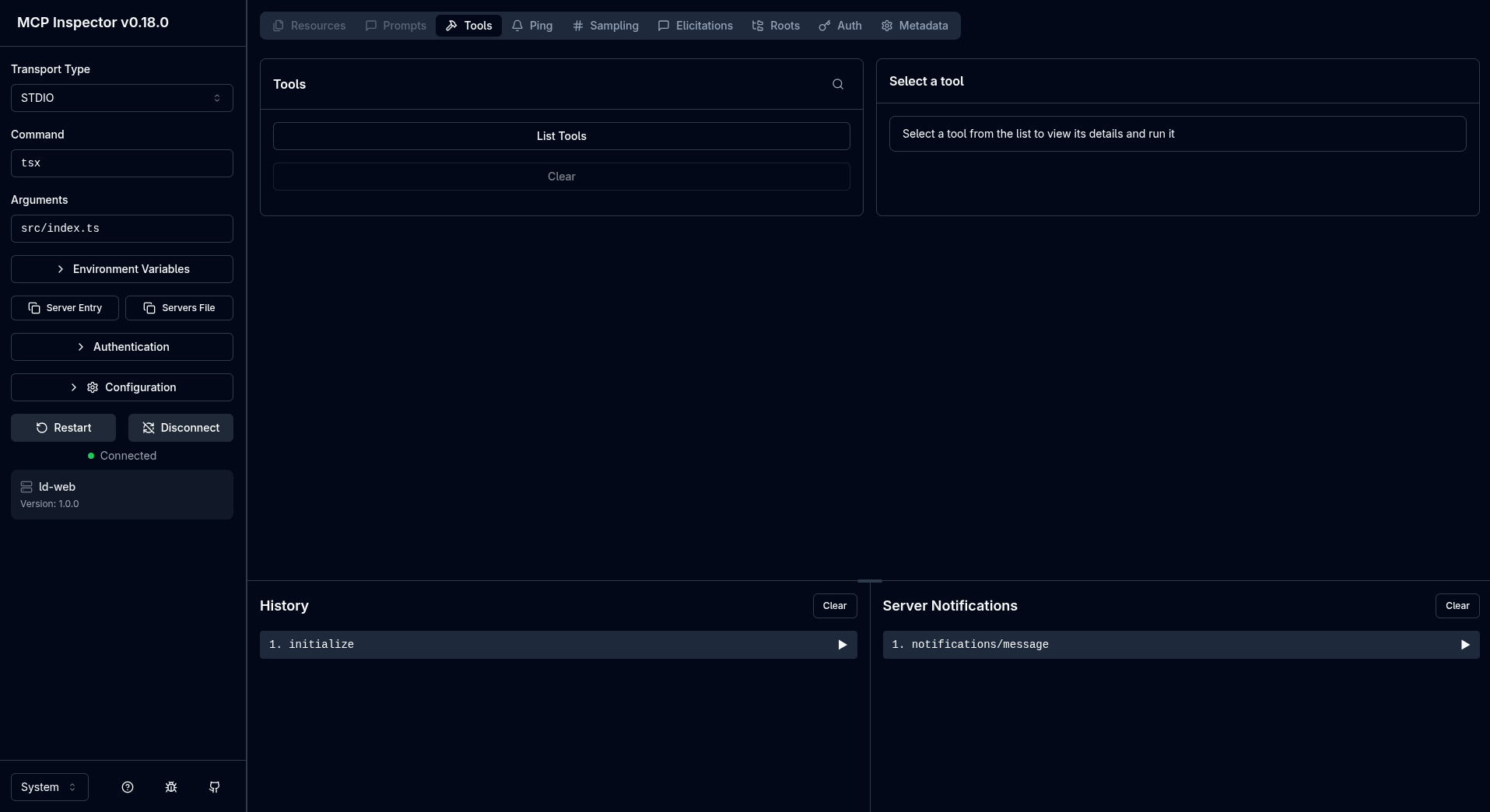 MCP Inspector connected MCP Inspector connected